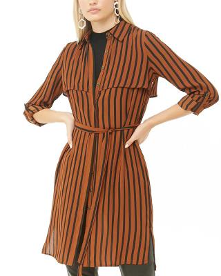 China Anti-wrinkle fashion dresses striped women mini shirt dress office party for wholesales for sale