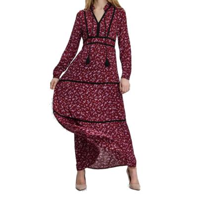 China Women's Fashion Women's Fashion Tassel Tassel Ladies Anti-static Wholesale Anti-static Floral Prints Sexy V-Neck Maxi Dress for sale