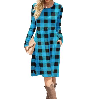 China Anti-Static Custom Women's Plaid Long Sleeve Casual Dress Pocket High Waist Loose Dress Career Dress for sale