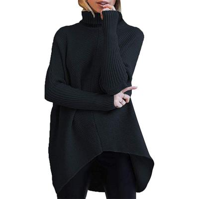 China Women's Anti-Wrinkle Asymmetrical Sleeve Edge Long Batwing Turtle Neck Casual Pullover Sweater Knit Tops for sale