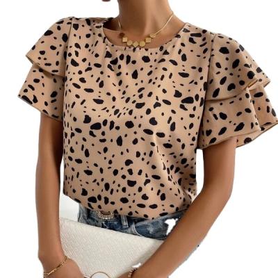 China Anti-Wrinkle Custom Logo Women's All Over Tiered Layer On Print Layered Sleeve Blouse for sale