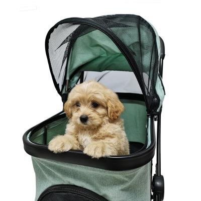 China Durable Portable Stainless Steel Frame Easy Folding Pet Carts Travel Carts Pet Cart Green Custom Pet Stroller Dog for sale