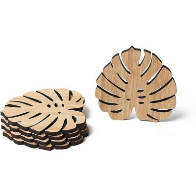 China 2021 Sustainable Hot Sale Turtle Leaf Tropical Leaf Plant Eco Friendly Drink Coffee Mug Wood Carving Coaster for sale