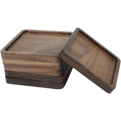 China 6 Pieces Walnut Sustainable Home Office Square Office Drink Coaster Diy Wooden Drink Coaster for sale