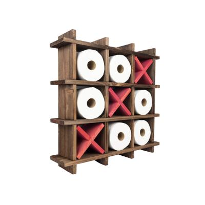 China 2021 Caoxian Rustic New Country Style Bathroom Wooden Tissue Rack Wall Mounted Free Standing Roll Storage for sale