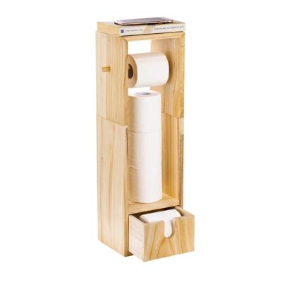 China Rustic Solid Wood Toilet Paper Roll Holder Dispenser Wooden Toilet Paper Holder With Drawer for sale