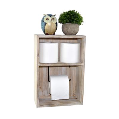 China Gray Rustic Gray Wall Mounted Cube Box Bracket Cabinet Storage Bathroom Finishing Tissue Paper Holder Wooden Wood for sale