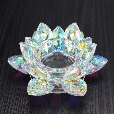 China 2021 Europe New Design Crystal Candle Holder Colorful Flower Lotus Canderstick for sale