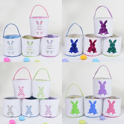 China Viable Easter Basket Bunny Baskets For Kids Canvas Bucket Bags With Ears Bunny Egg Hunt Personalized A002 for sale