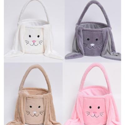 China AA21-881 Easter Bunny Ears Plush Ears Egg Bucket Bunny Smile Face Candy Gift Long Bag Festival Handbag Viable Rabbit Basket For Kids for sale