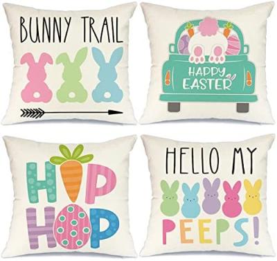 China AA22-21 Easter Breathable Pillow Covers For Bunny Truck Hello Peeps Hip Hops Rests Decorative Easter Tile Farmhouse Decorations for sale