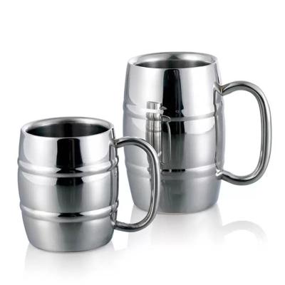 China Double Layer Beer Mug 304 Stainless Steel Beer Milk Cup Viable Coffee Mugs Kids Drink Milk Mugs With Handle for sale