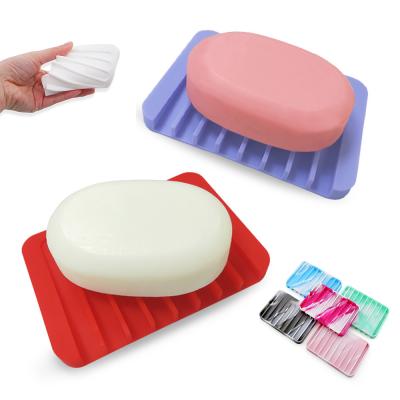 China Modern Silicone Reusable Drain Soap Dish Holder Eco-friendly Soft Tray Storage Case Soap Rack Dish Rack for sale