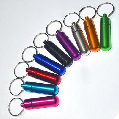 China Aluminum Alloy Medicine Bottle Holder Container Key Chain W-00213 Portable Waterproof Pill Case Box Outdoor Storage Organizer for sale