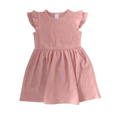 China Anti-wrinkle OEM Wholesale Kids Summer Dresses Falbala Sleeve dress Ruffles Rib Knitted Girl Dresses for sale