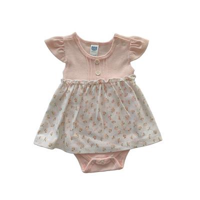 China Casual Wear Wholesale Summer Infant Toddler Organic Cotton Baby Romper Bodysuit With Flower Dress for sale