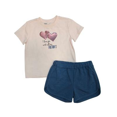 China Breathable Baby Summer Clothes Short Sleeve Suit T-Shirt + Pants Heart Printing Boy Girl Baby Clothes Sets for sale