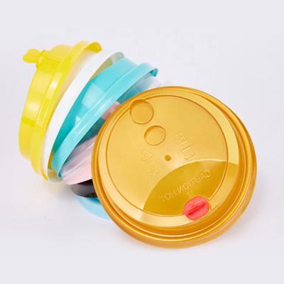 China 90MM caliber food grade pp non-refillable plastic lid with stopper coffee cup milk tea lid injection drinking lid for sale