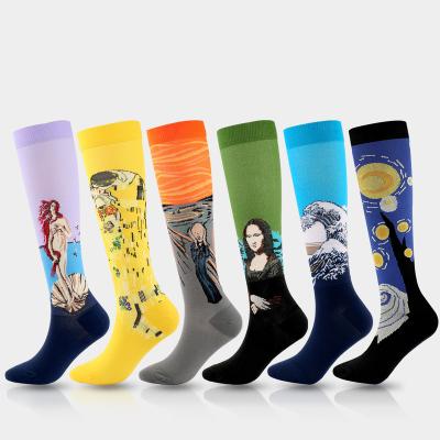 China Breathable Compression Stockings Popular Sports Amazon Famous Painting Mona Lisa Socks Compression Socks Stretch New Socks for sale