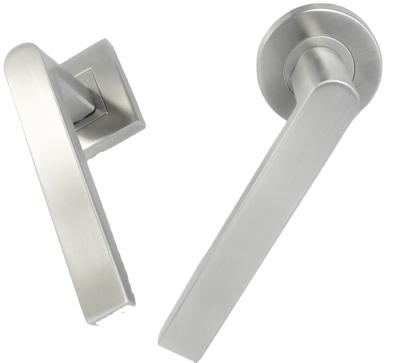 China Brushed And Polished Modern Satin Tube Stainless Steel Modern Rosette Lever Door Handle Entrance Indoor Round Set Interior Bedroom for sale