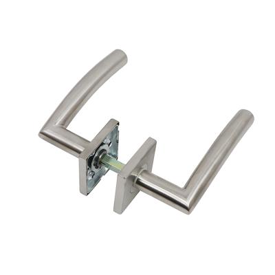 China Modern Round Satin Stainless Steel Tube Handle Brushed Finish Interior Square Rosette Entry Spring Lock Door Lever Handle Interior for sale