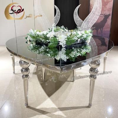 China Customized sale half moon shape wedding glass table top serpentine mirror table furniture glass table for sale