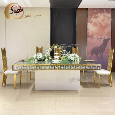 China Luxury Crystal Modern Rectangle Glass Top Banquet Dining Wedding Display Tables for sale