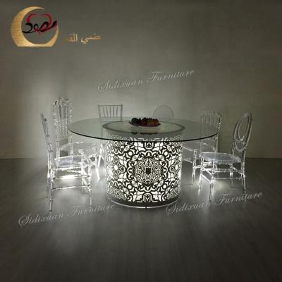 China Customize Wholesale Steel Frame Glass Top Color Led Wedding Table for sale