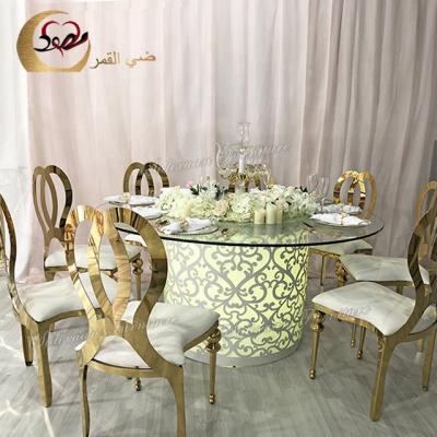 China Customized Sidixuan Factory Glas tisch led round lamps tempered glass event dining table for sale