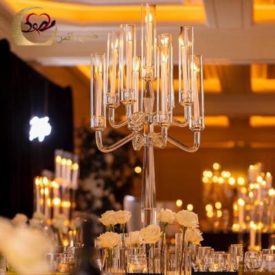 China Romantic& Elegant luxury tall crystal glass candelabras wedding centerpieces for table decoration for sale