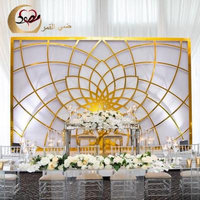 China Luxury Pink Wedding Backdrops Design Elegant White PVC Cut Out High Wedding Party Stage Backdrop Decoration for sale