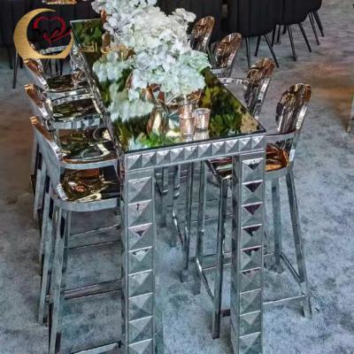 China Modern silver stainless steel bar height table use hotel bar cocktail table stool for sale