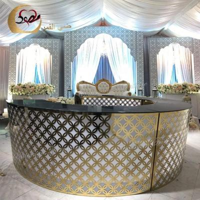 China Contemporary Hotel Bar Furniture Gold Stainless Steel Metal Half Round Bar Counter Tables for sale