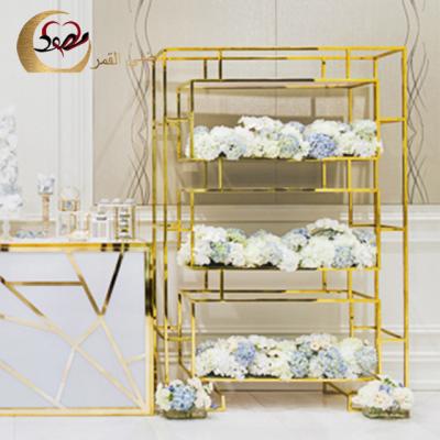 China Romantic& Elegant Luxury Gold Glass Top Stainless Steel Wine Shelf Candy Rack Display for sale