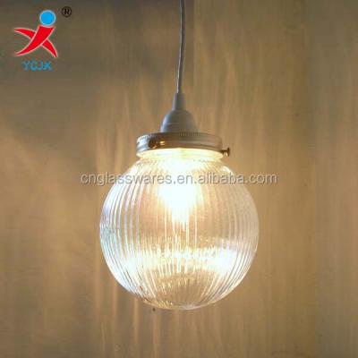 China For Home Decoration GLASS BALL PENDANT LIGHT WITH RIDGED GLASS BALL LAMPSHADE for sale