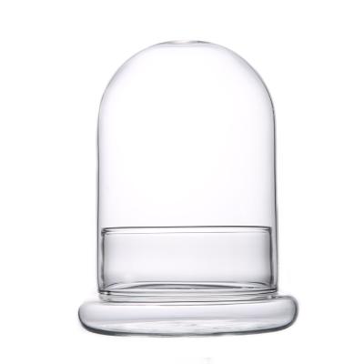 China China Round Cylinder Shape Glass Bell Cover Home Decoration Empty Indoor Clear Glass Dome With Glass Base for sale