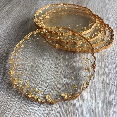 China Wholesale Custom Viable Hand Craft Transparent Gold Foil Wooden Resin Tray Coasters Set for sale