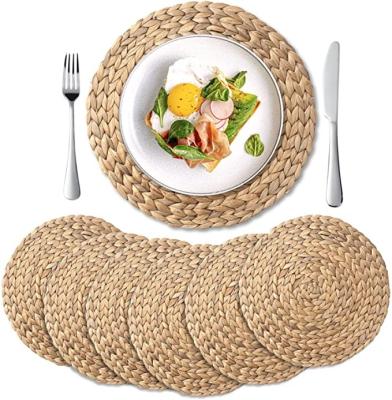 China 6 Packs Viable Around Woven Natural Table Mats For Dining Table Hyacinth Place Mats Braided Straw Place Mat Water for sale