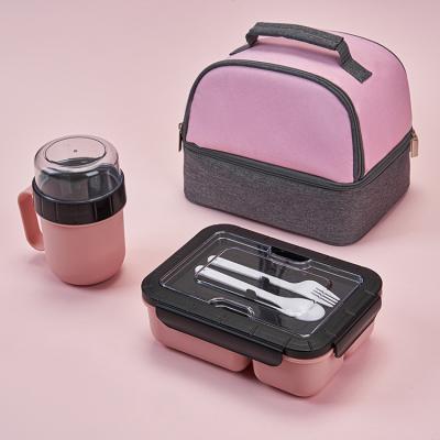 China Custom Set Hot Selling Microwavable Portable Lunch Box Bento Box With Water Bottle and Cooler Bag Set for sale