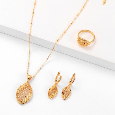 China Fashion Women Jewelry Gold Plated Design Necklace Ring Earrings Set Bride Wedding Party Fashion Jewelry GARAANTIIE for sale