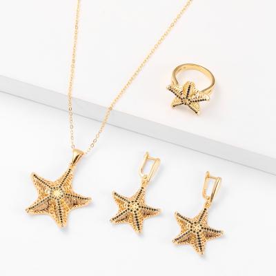 China Unique Fashion Jewelry GARAANTIIE Fashion Design Starfish Inlaid With Black Rings Earrings Diamond Pendant Design Necklace Wholesale Clothing AC for sale