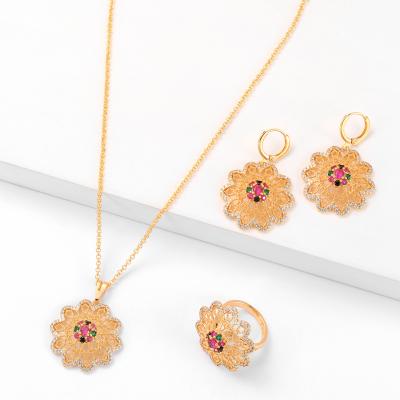 China Fashion Jewelry GARAANTIIE The Best Seller Flower Shaped Pendant Necklace With Color Diamond Fashion Design Set for sale