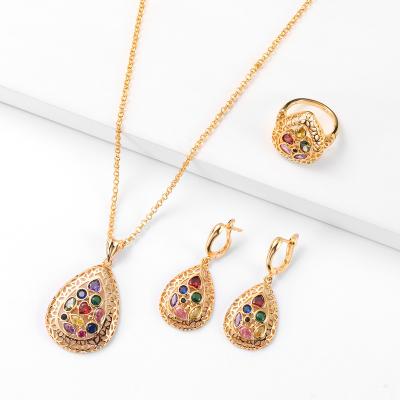 China Fashion Jewelry GARAANTIIE Jewelry Set Designed For Beautiful And Noble Water Drop Party Mixed Color Style Necklace Earring Ring Jewelry Set for sale