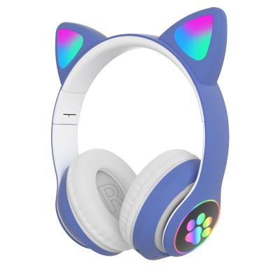 China Headband Cat Ear Colorful LED Lights Cartoon Folding Stereo Earphone Headphone Wireless Cute Kids Lovely Children Earphone for sale