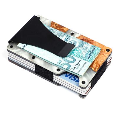 China New Design RFID Metal Credit Pockets Card Holder Metal Wooden Wallet Smart Minimalist Colorful Minimalist Thin Cash Wallet With Money Clip for sale