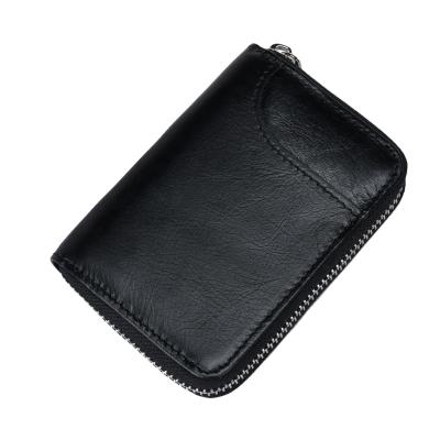 China Leather Short Leather Card Holder RFID Multi-card Slot Zipper Credit Card Holder for sale