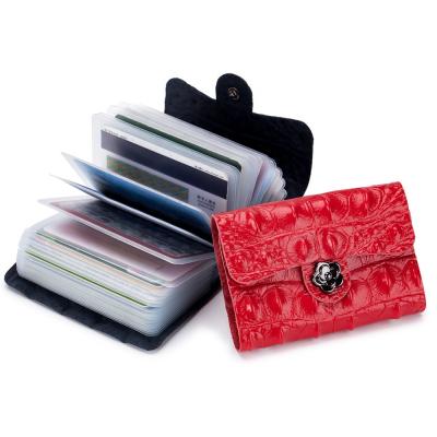 China Korean New Fashion Cowhide Leather Crocodile Pattern Credit Card Holder For Woman With Multi-layer Fold Card Holder for sale