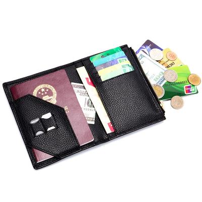 China Newest long multifunctional black genuine leather cash card holder wholesale passport leather for man and woman for sale