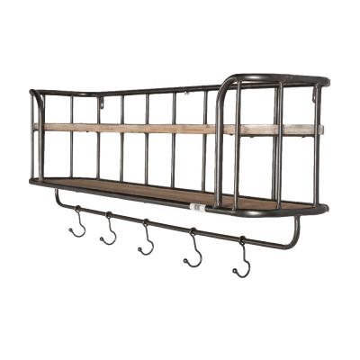 China Vintage Mayco Rustic Metal Coat Rack Display Wall Floating Wooden Wall Mounted Shelf With Hooks for sale