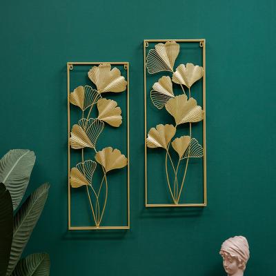 China Luxury Morden Metal Wall Art Home Decor Ginkgo Leaf Wall Hanging Living Room Entrance Hallway Eco-friendly for sale